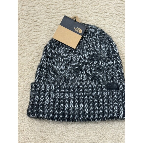 NWT The North Face Rhodina Beanie TNF Black/White Women One Size Cozy Chunky Hat - Picture 2 of 8